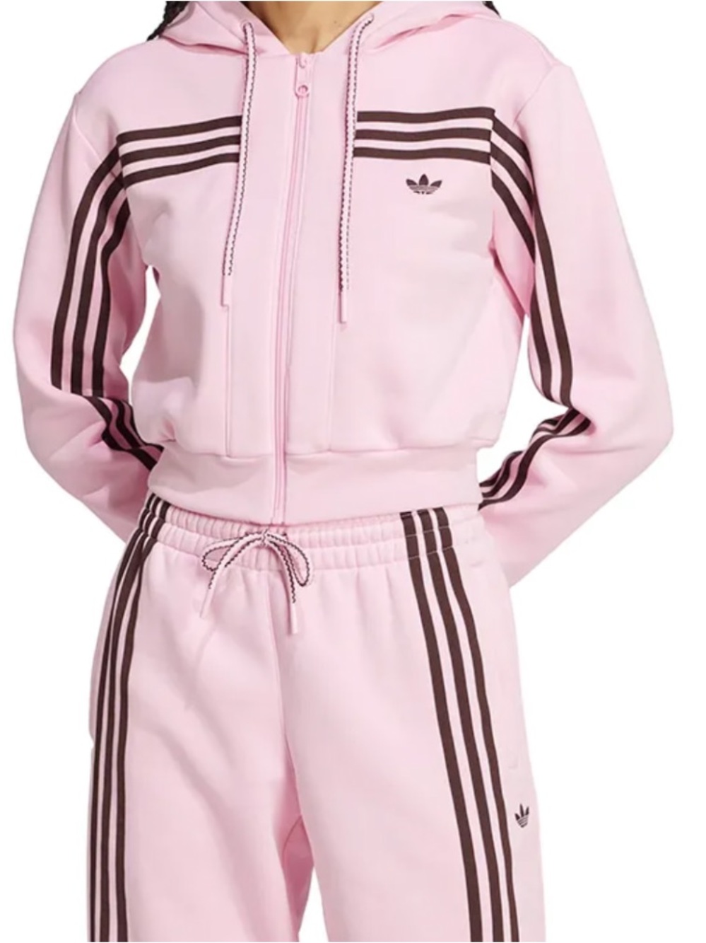 NWT Adidas Originals 70s Short Full Zip Fleece Hoodie & Joggers, True Pink - Picture 7 of 8